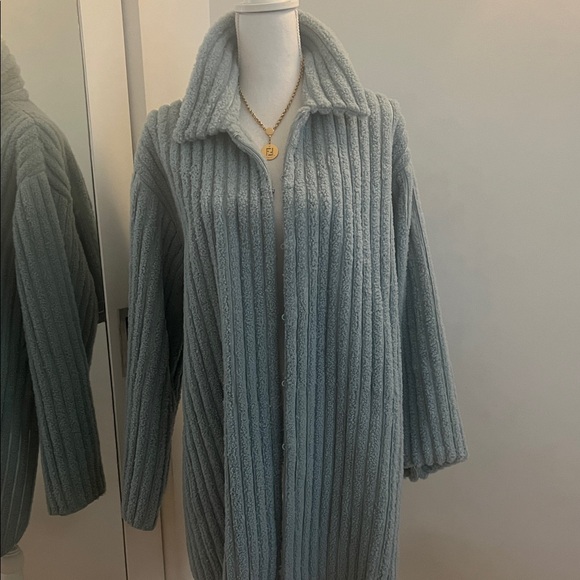 Fendi Light Blue Shearling Ribbed Cardigan - Picture 1 of 17